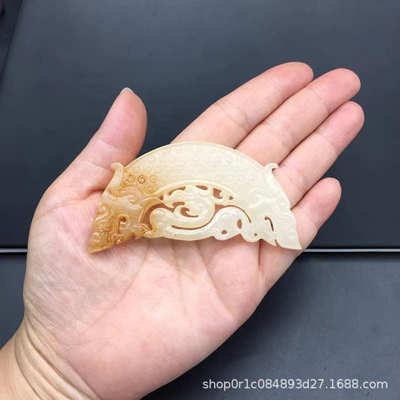琉璃仿白玉做旧玉璜玉璧仿古龙吊坠挂件半圆形蝌蚪纹雕刻玉佩腰佩