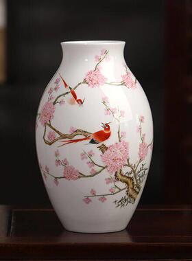水点桃花福寿万代粉彩瓷瓶景德镇手绘梅开五福花瓶居家桌面摆件