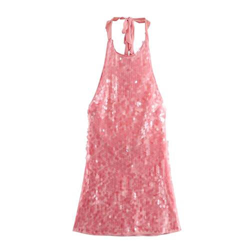 Bead embellished halter neck dress