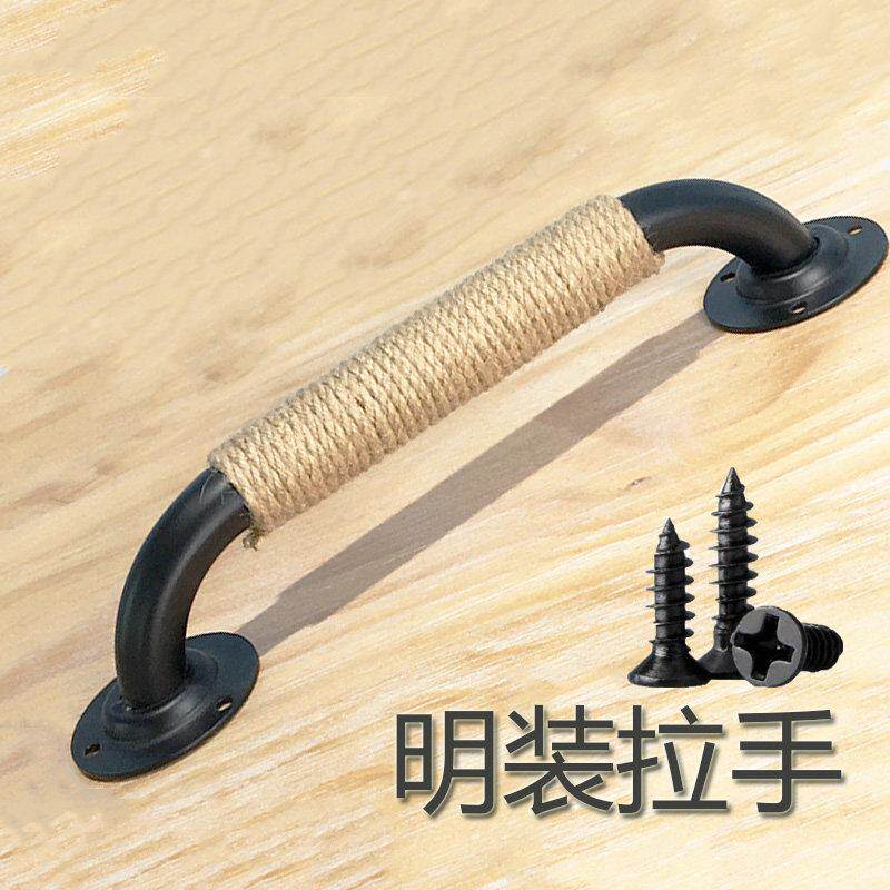 创意谷仓门门把手客栈民宿复古大门房门木门麻绳拉手螺丝明装黑色