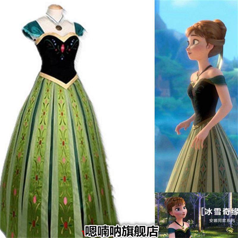万圣节cos冰雪奇缘成人安娜公主裙anna公主绿色party礼服裙大码
