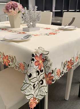 绣花橙色桌布田园涤纶欧式花垫刺绣餐桌茶几批发布厂家桌布艺