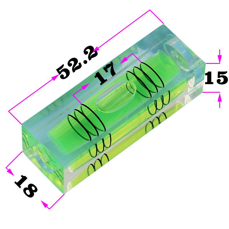绿色方柱形水平泡条式方形全新料柱状水准泡水平尺配件52x18x15mm