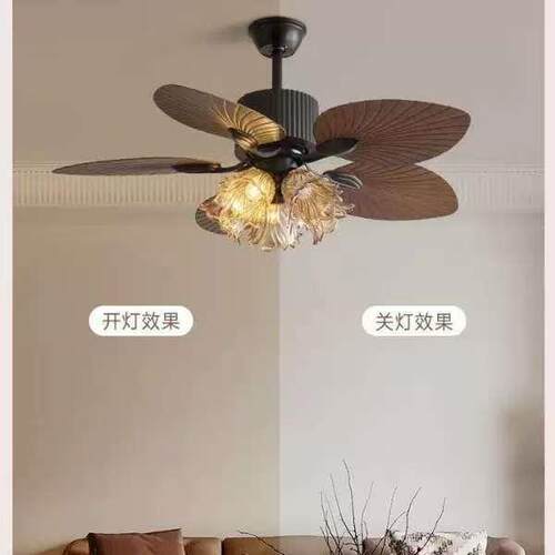 芭蕉叶中古餐厅吊扇灯东南亚客厅家用电扇吊灯卧室吊扇灯中山灯具