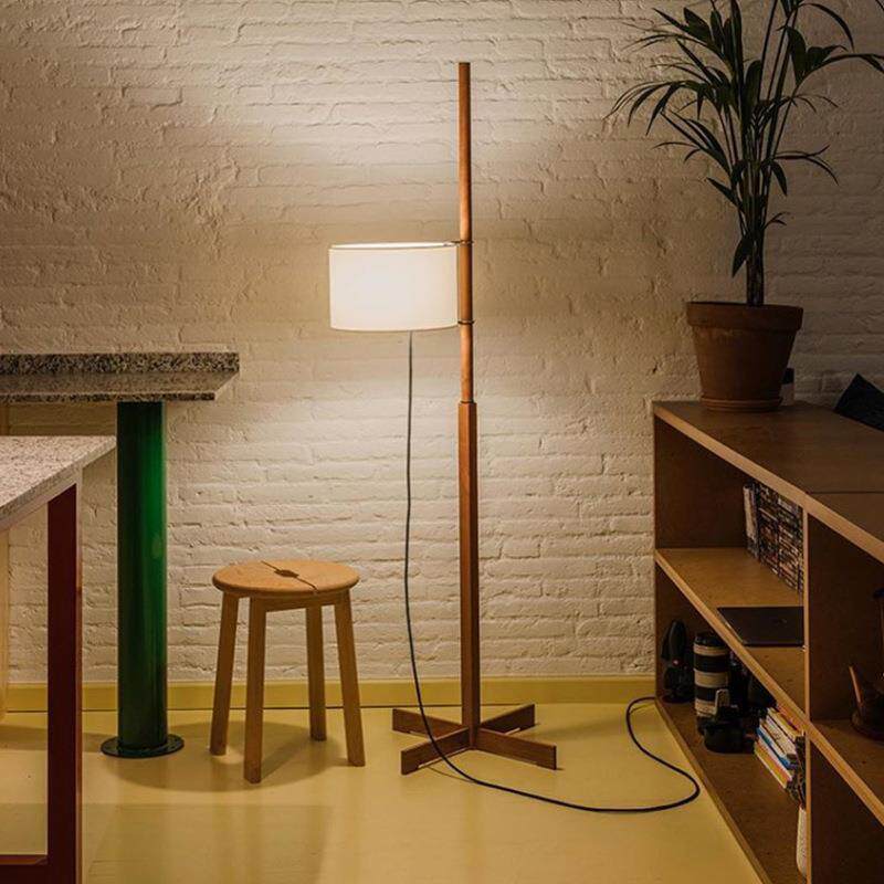 北欧复古落地灯新中式客厅卧室书房立灯高度可调节实木布艺装饰灯