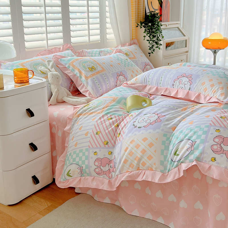 小清新韩式床裙冬季加厚磨毛花边床单床裙四件套公主风床上三件套