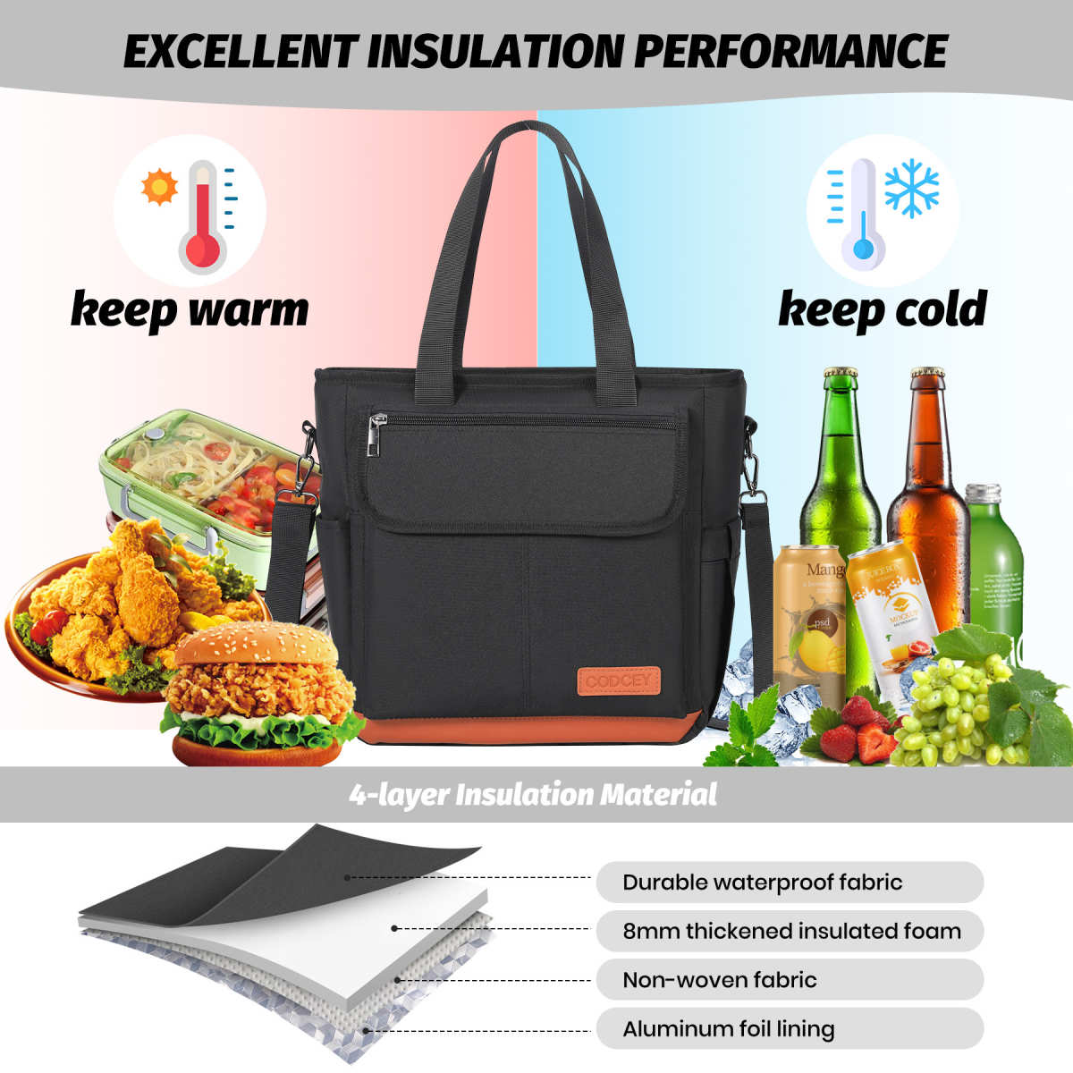 BSCI厂家直销大号手提保温包学生上班午餐袋户外野餐包露营冰包