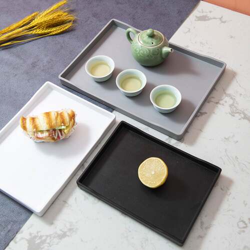 托 托盘长方形蓝色灰色茶盘美容院专用客房酒店彷木纹密胺茶盘绿