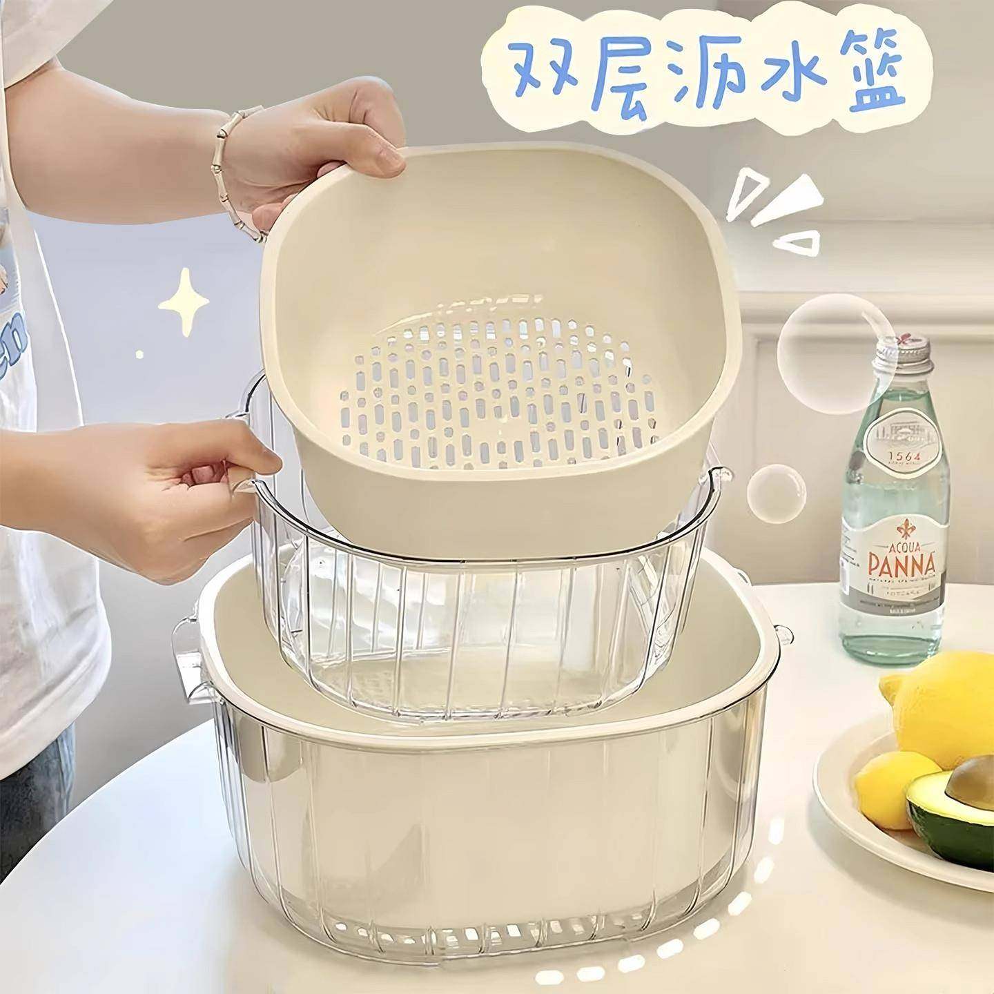 双层沥水篮厨房洗菜盆用品客厅用水果果盘篮子淘菜盆茶几家用收纳,餐饮具,洗菜盆/沥水篮/漏水筛,淘宝优惠券,粉丝福利购,淘宝优惠卷