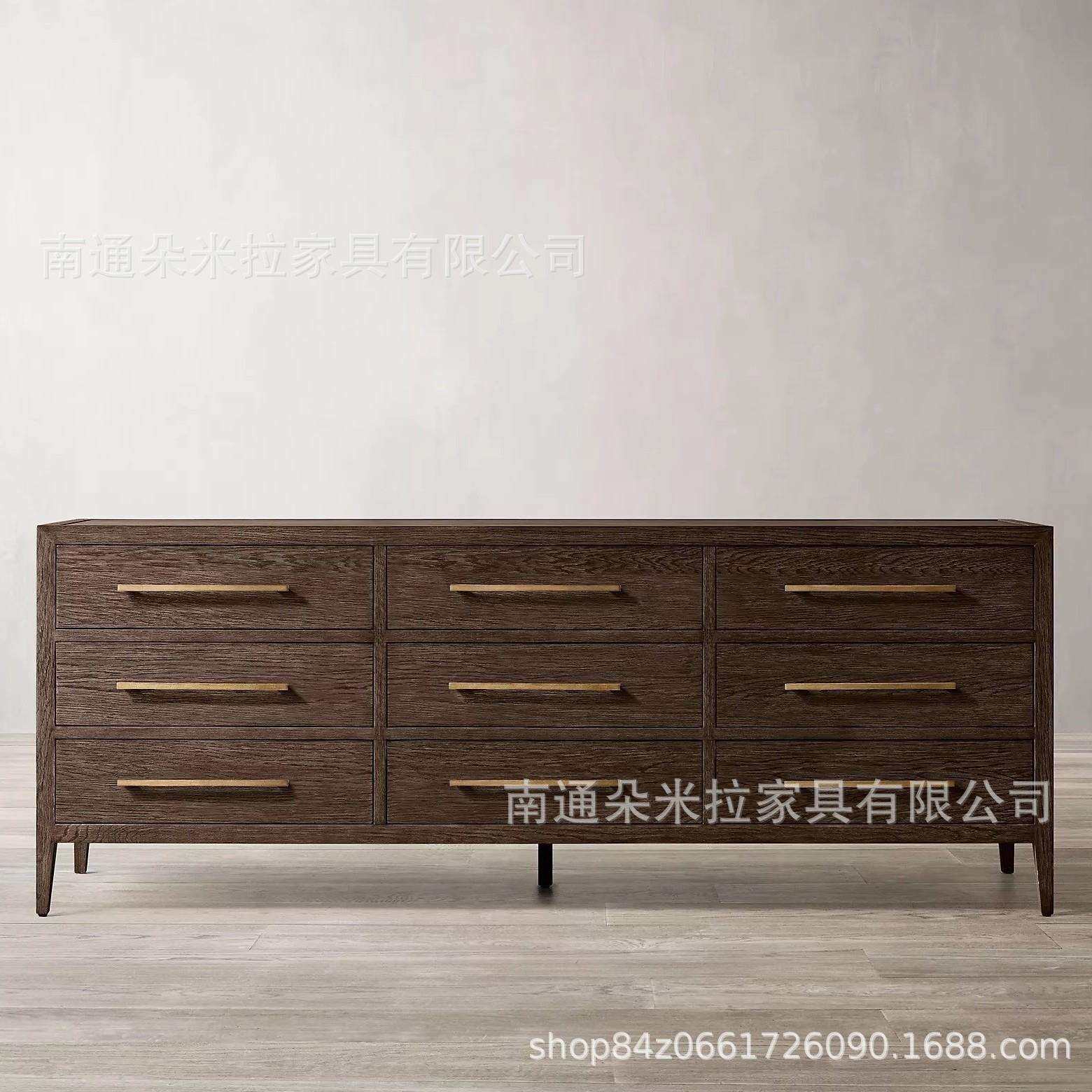 RH实木斗柜美式乡村仿古做旧抽屉柜六斗柜客厅卧室收纳储物边柜黑