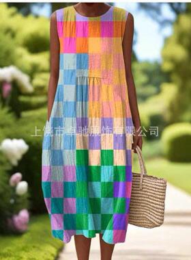 Women's Geometric Color Block V-Neck Short Sleeve Long