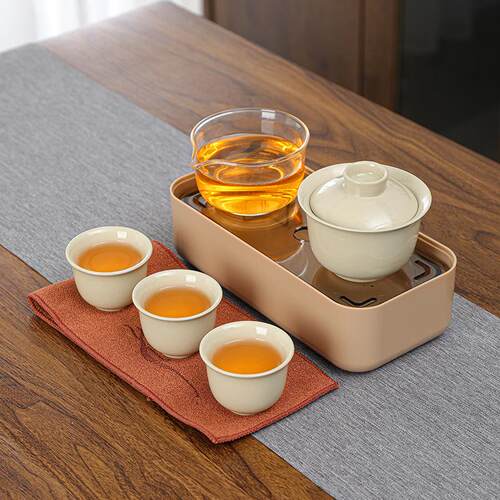印象东方便捷旅行茶具茶盘套装陶瓷快客杯一壶三杯家用户外泡茶壶
