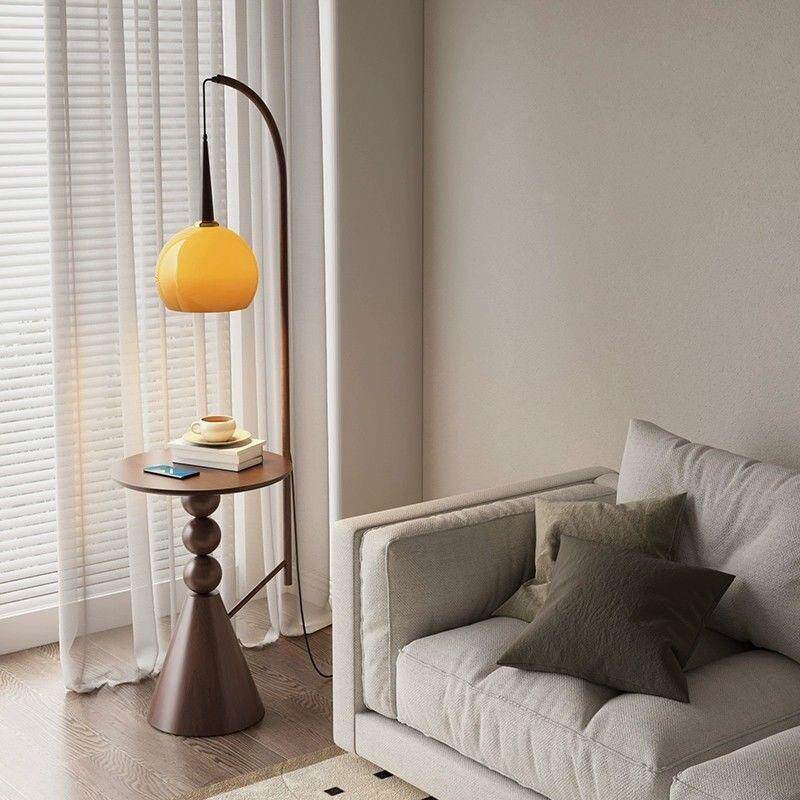 中古风柚子落地灯客厅沙发边置物茶几一体复古卧室床头柜立式台灯