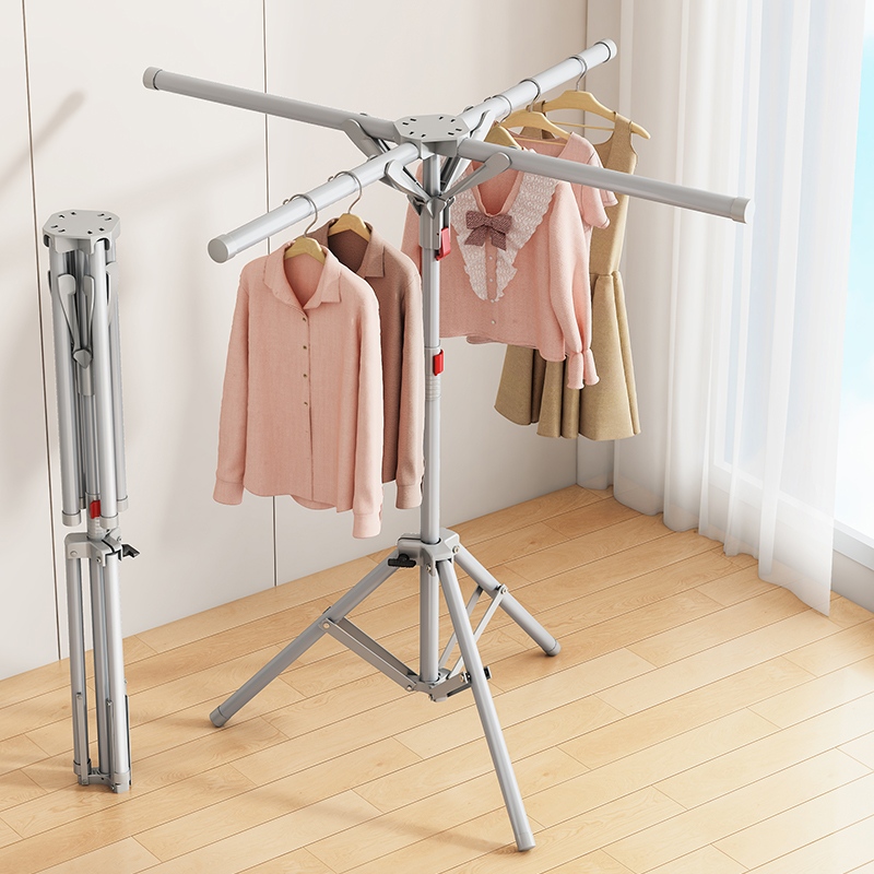 折叠晾衣架落地室内家用伸缩阳台简易挂衣晾衣杆户外双杆衣服架子