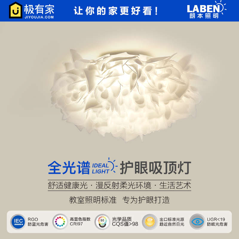 全光谱护眼卧室灯简约现代led花瓣吊灯北欧网红ins少女羽毛吸顶灯