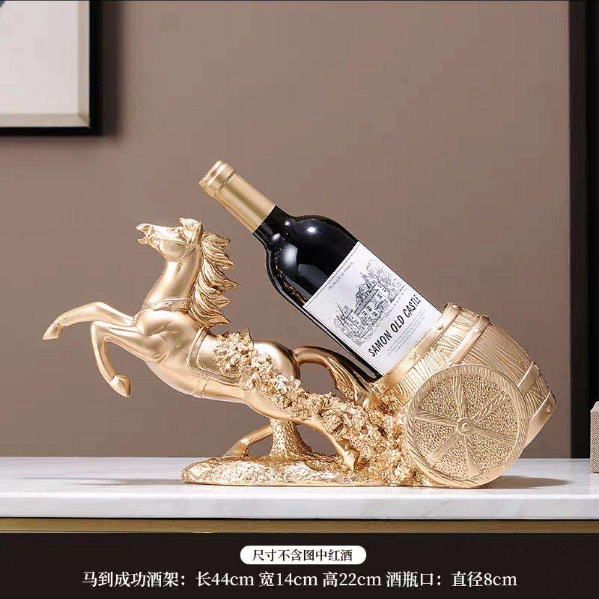 跨境欧式马到成功马拉车鹿拉车红酒酒架家居高档酒柜装饰品工艺品