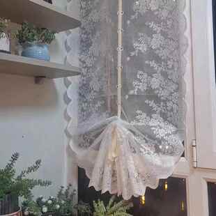提拉蕾丝网纱窗帘门帘魔术贴扇形罗马帘隔断纱帘卧室窗帘半帘短帘