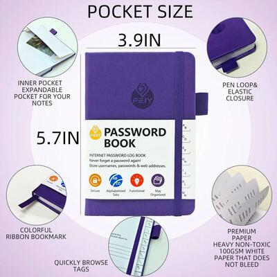 A6 Password Keeper Book with Alphabetical Tabs, Hardcover Pa