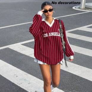 Tiktokshopblackfriday Women'S Oversized Tees Striped Letter