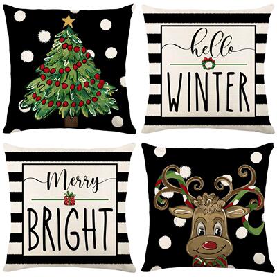 Christmas Pillow Covers 18x18 Set of 4 Farmhouse Decoration
