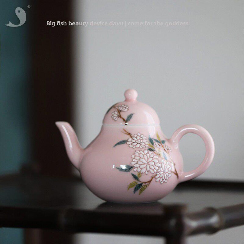 大鱼美器陶瓷手工梨形壶功夫茶壶小梨泡茶壶女士茶具梨型壶