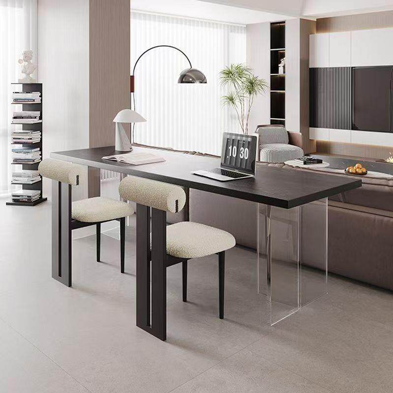 黑色实木书桌横厅沙发后长条桌亚克力悬浮双人学习桌极简电脑桌子