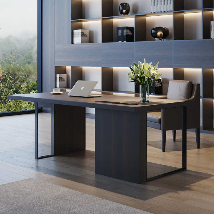 意式极简现代简约家用烟熏书桌实木办公桌工作台电脑桌老板写字台