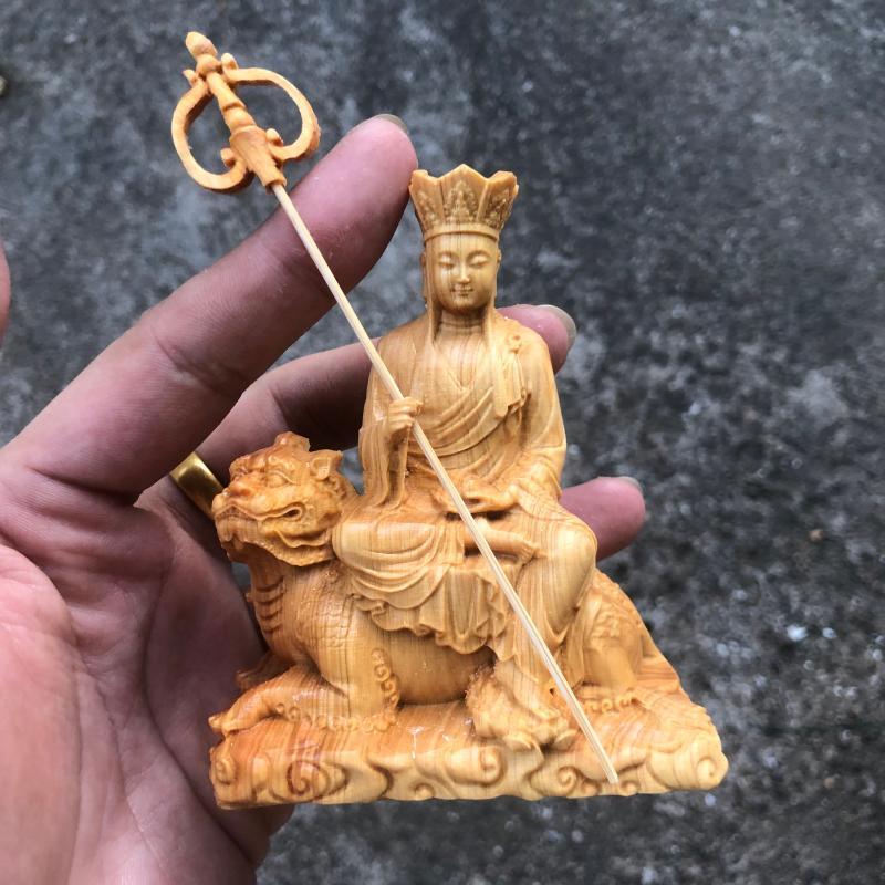 正品崖柏杨木雕骑谛大愿地藏王菩萨人物像摆件家黄居佛车听载寺庙