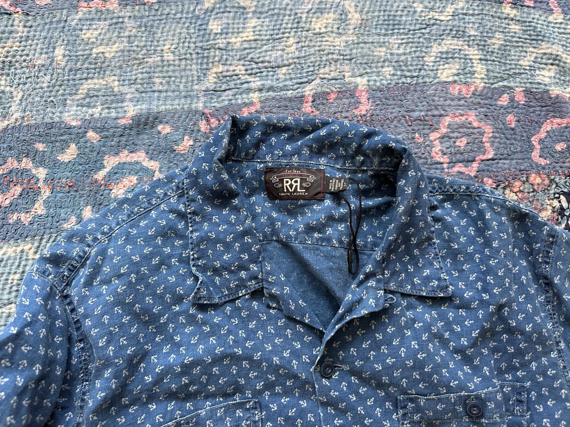 RRL Indigo Anchor Short-Sleeve Shirt — detail