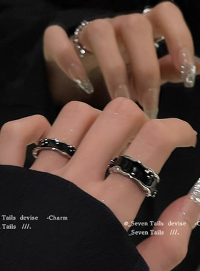 来信黑色开口戒指小众设计指环