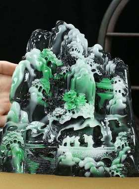 玉石山水摆件翡翠芙蓉石工艺品奇石原石石雕居家办公乔迁送礼