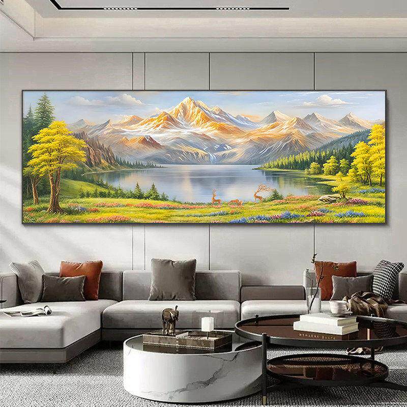 金山聚财水晶烤瓷镶钻客厅装饰画现代简约沙发背景墙壁画轻奢挂画