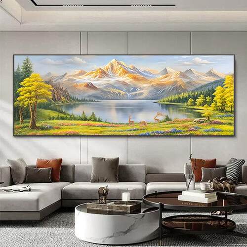 金山聚财水晶烤瓷镶钻客厅装饰画现代简约沙发背景墙壁画轻奢挂画