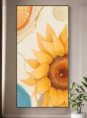 日式抽象花朵客厅大幅落地画北欧橙色花卉装饰画过道走廊玄关挂画
