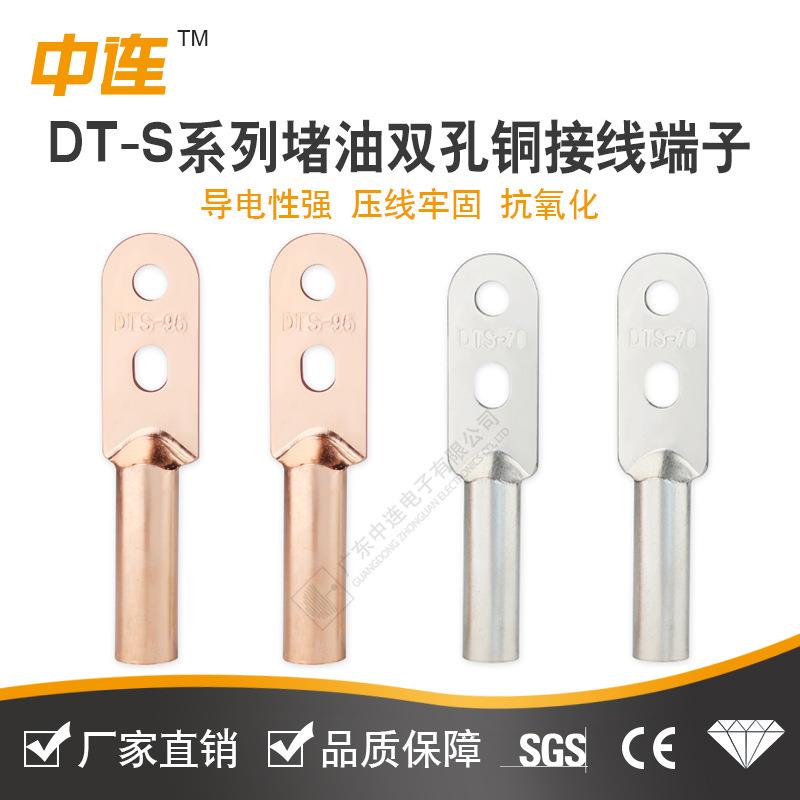 OLC厂家直供双孔铜鼻接子铜D堵油T线子堵油型铜端子双孔线鼻端子