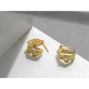ins小众设计感不规则纹理质感镂空耳钉耳环高级感耳饰 ELT005韩版