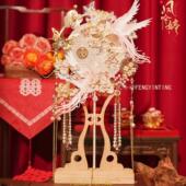 团扇新娘结婚diy材料包婚礼成品秀禾喜扇中式 香槟色出嫁简单大气