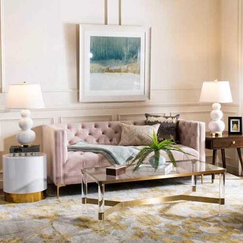 拉轻奢具美式三HC-2019人丝绒布沙发港式家后现代金属布艺扣沙发