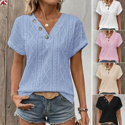 New women's collar hollowed out short sleeved top