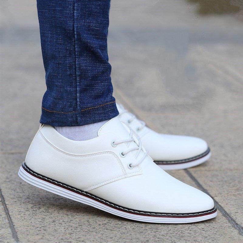 潮牌英伦白色商务休闲系带皮鞋男士2025夏季软底青年真皮透气滑板