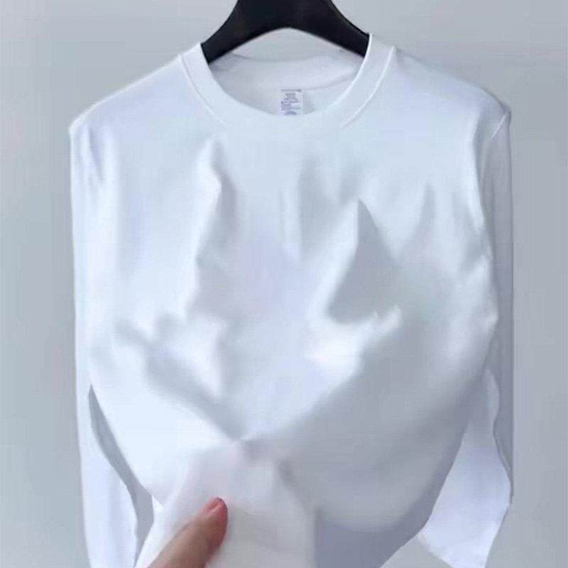 高端纯白色长袖T恤男春秋季2025新款圆领高端休闲男士打底衫修身