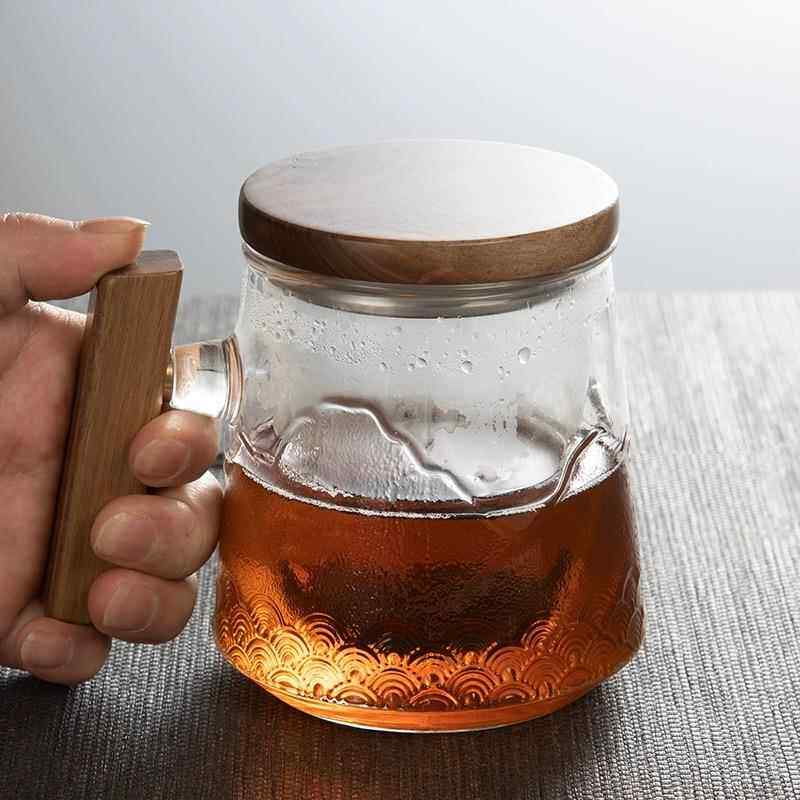 玻璃茶杯茶水单独分离带木盖高颜值高品质三件套办公室透明泡茶杯