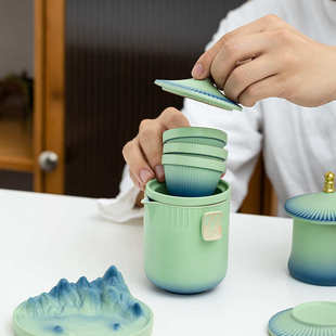 便携式 粗陶宫廷风旅行功夫茶具套装 快客杯一壶三杯户外露营泡茶壶
