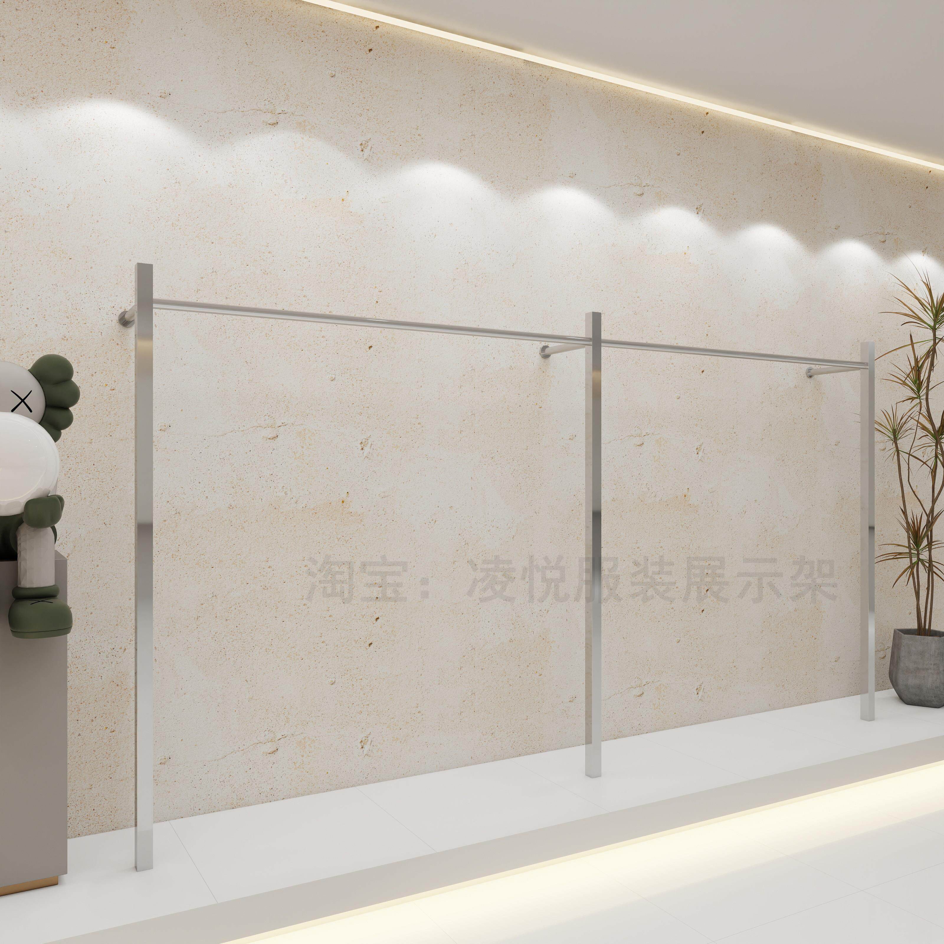 轻奢女装店服装店落地壁挂式展示陈列货架上墙专用不锈钢婚纱衣架