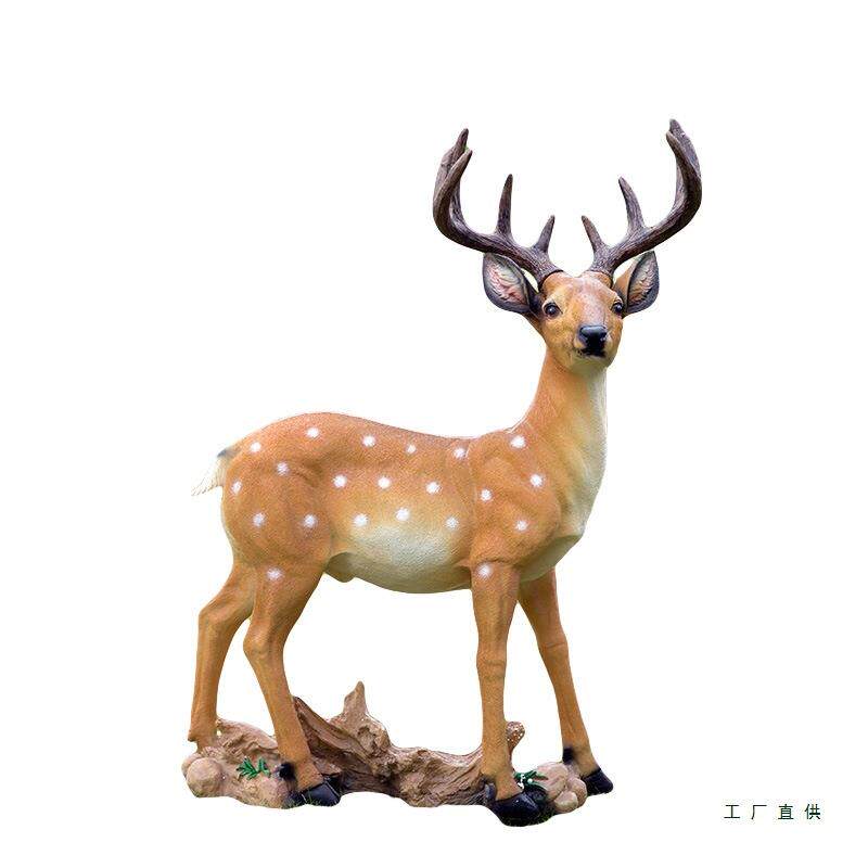 2020外庭花园鹿林仿真动物装饰摆件玻璃钢仿真梅户花鹿院雕塑小摆