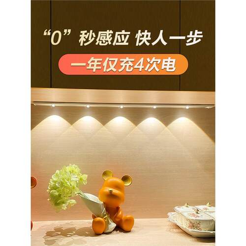 LED橱柜灯带自动感应充电玄关酒柜衣柜子鞋柜底灯条无线自粘磁吸