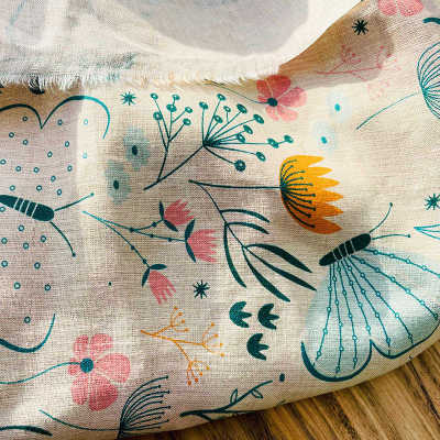 亚麻布 14*14 101田园风印花亚麻面料 小清新服装 亚麻料