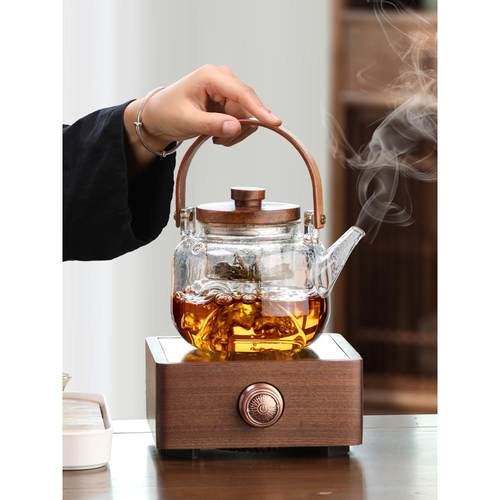 胡煮茶壶煮茶器款新加厚玻璃耐高烧水温泡茶F8T8SJ白茶桃木电陶炉