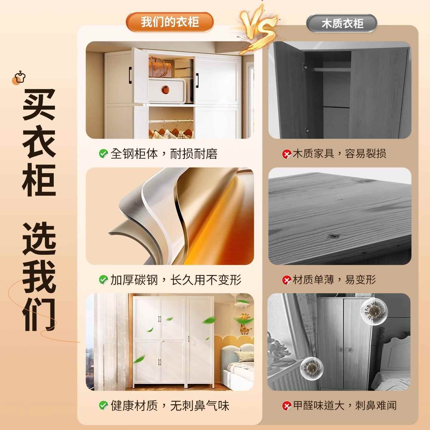 钢衣柜用卧室加厚铁家简易收纳柜子出艺租房用儿CLH童制宝宝衣橱