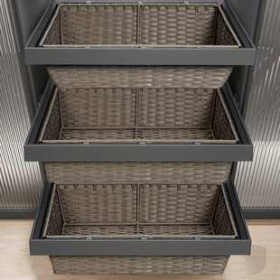 衣柜裤储伸缩抽屉式内置藤篮收纳拉家用间阻尼物衣帽篮五金架